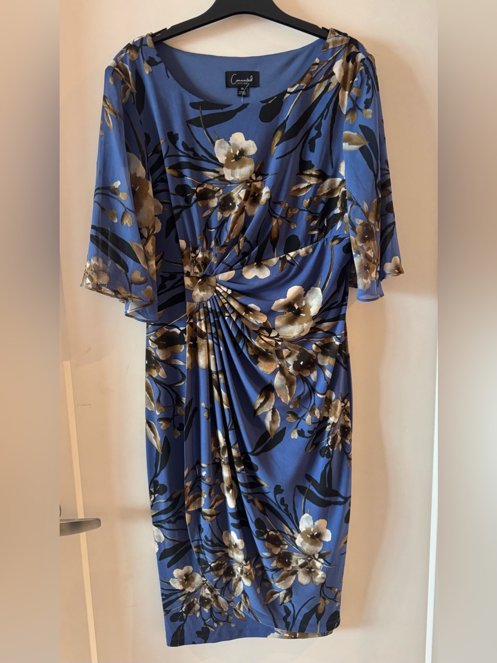 connected apparel Blue Floral Twist-Detail Midi Dress